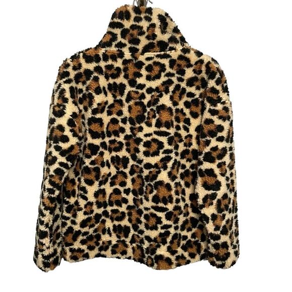 J. CREW | VINTAGE FLEECE Leopard Snap-Collar Sherpa Fleece Pullover | XS - Picture 4 of 8